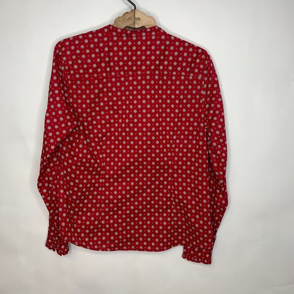 Orvis Red Ruffle Trim Button Up Shirt Sz Medium - Picture 2 of 4